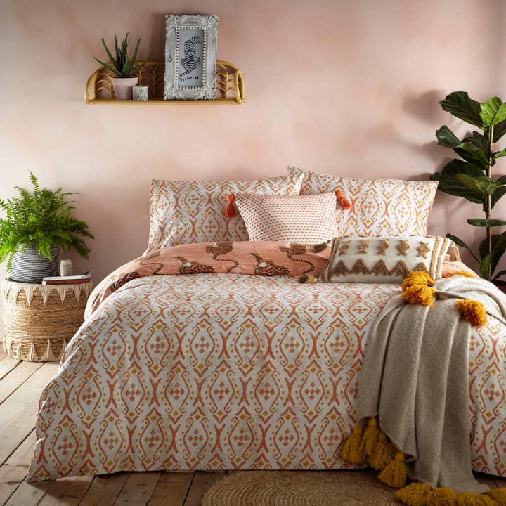 Tibetan Tiger Tribal Duvet Cover Set Coral for wholesale on Faire
