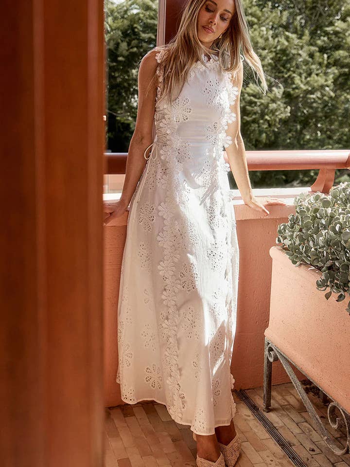 White Lace Trim Strap Maxi Dress for wholesale on Faire1