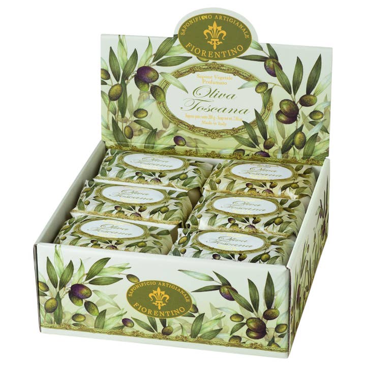 Tuscan Olive 12-piece Soap Display for wholesale by Gentil Scents