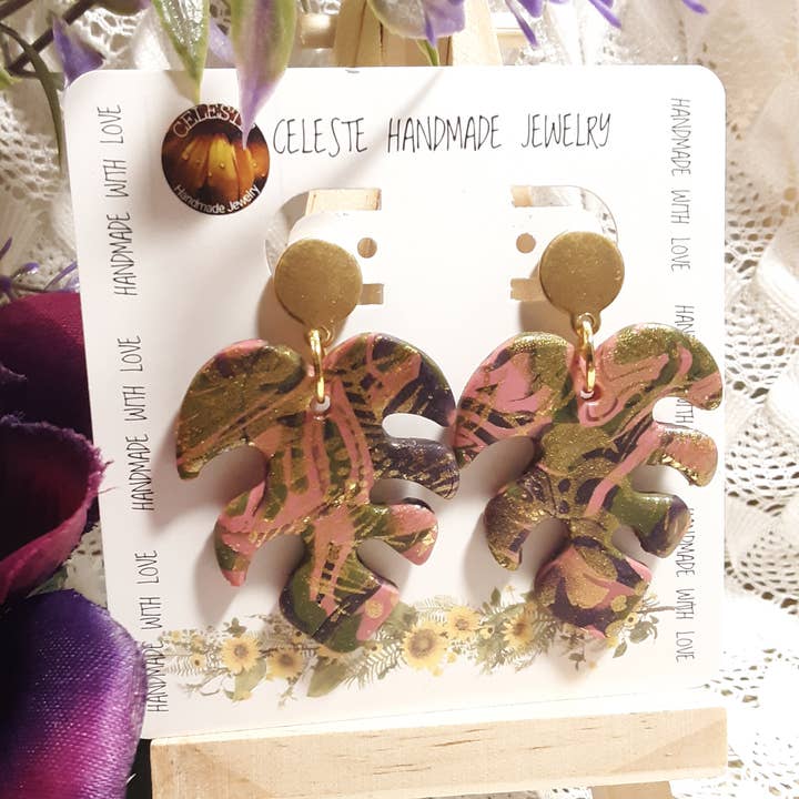 Monsteras Botanische Ohrringe für den Großhandel von CELESTE HANDMADE JEWELRY