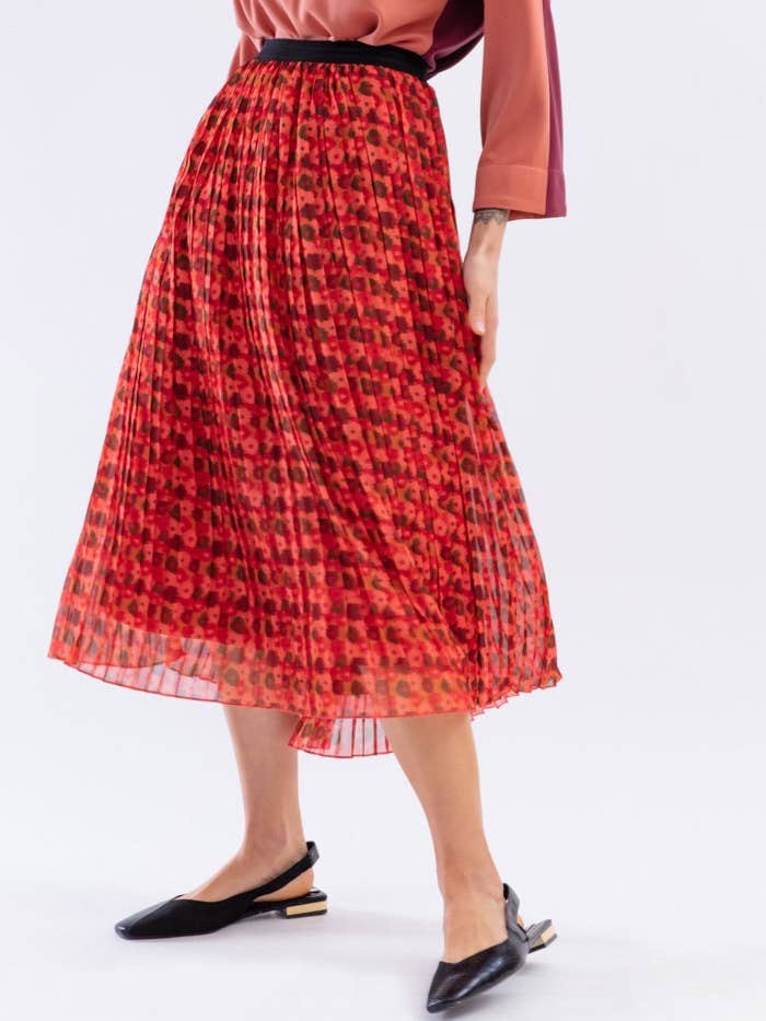 Merry Brick Print Mid-Length Pleated Skirt for wholesale by MADE IN SENS