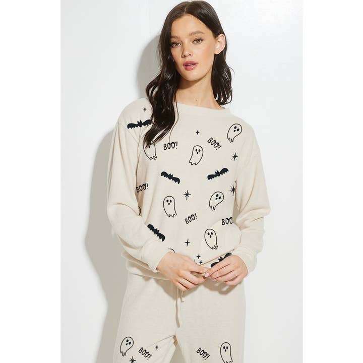 Phil Love - Wholesale Lounge Set - Women's - Halloween Boo print soft lounge wear set 5