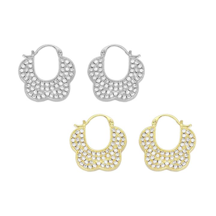 Clear CZ Flower Shape Hoop Earrings, Sku#L732 for wholesale by BestBeads&Beyond