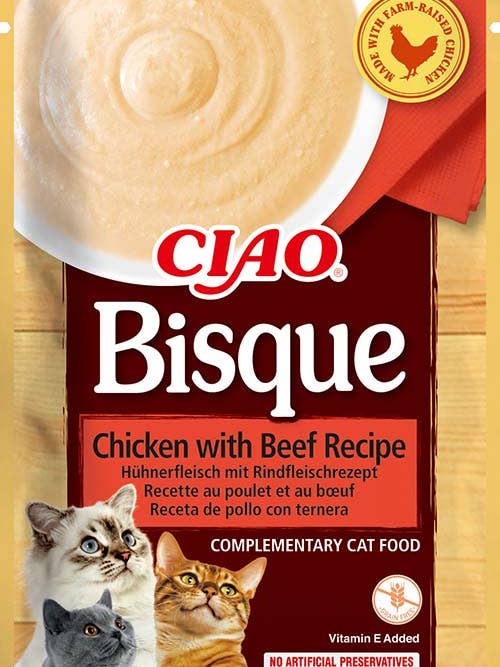 INABA Bisque Katt Kyckling med Nötkött Recept. för wholesale av Finest Petfoods