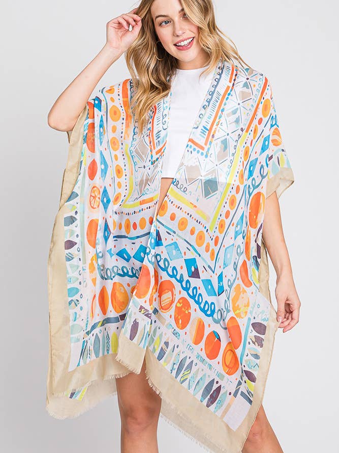 Kimono estivo con stampa geometrica boho ad acquerello per la vendita all'ingrosso da parte di Hana