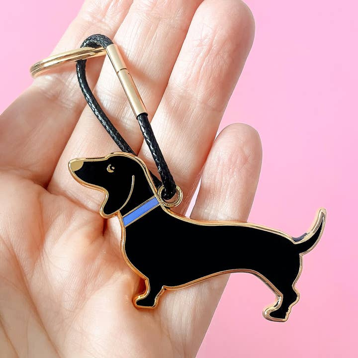 Dachshund keychain with leather strap, blue, Classic for wholesale by Heimatformat