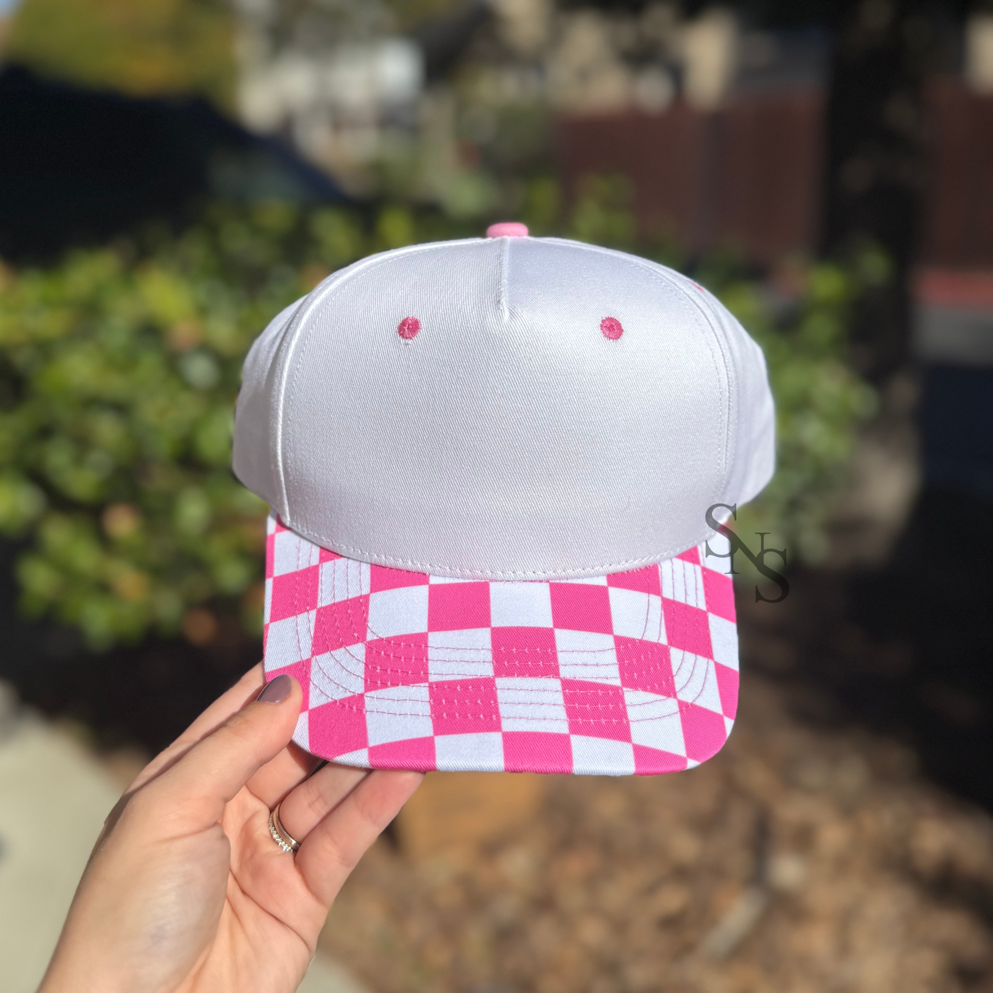 Southern N Savvy - Wholesale Baseball Cap - Women's - BLANK White/Pink Checkered Hat0