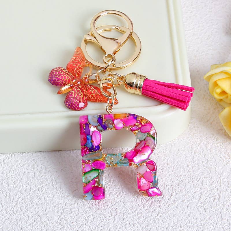 MKS America - Wholesale Keychain - Women's - Glitter Butterfly 26 English Letter Tassel Resin Keychain17