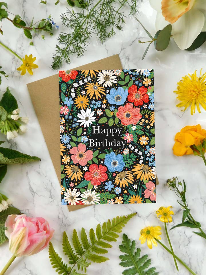 Birthday Flowers Card. for wholesale by Mystical Sky Studio