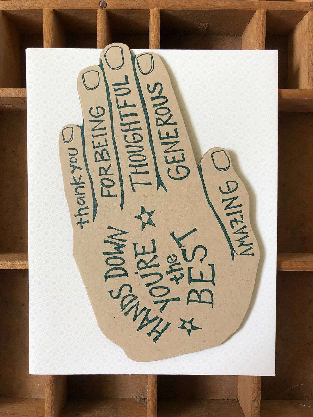 Blackbird Letterpress – wholesale Thank you card – thanks hand card1