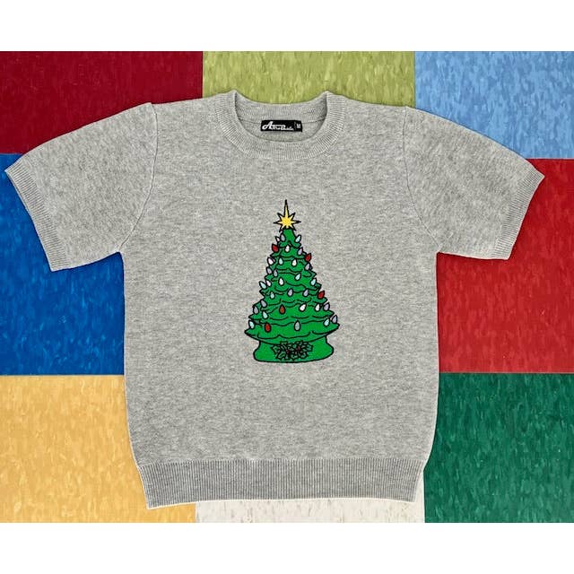 Astro Bettie - Wholesale Knit Sweater - Women's - Kitchmas Green Ceramic Tree Grey Sweater1