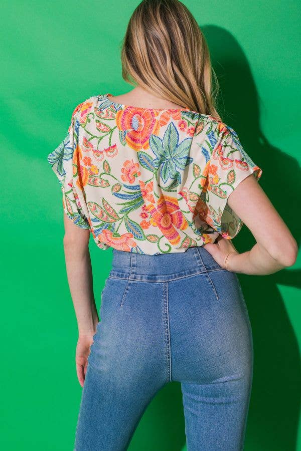 IVORY A printed woven bodysuit - IT12309 for wholesale on Faire2