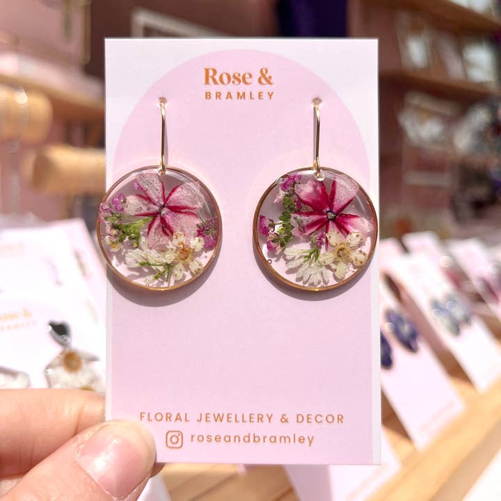Pink Verbena Daisy Earrings for wholesale by Rose & Bramley
