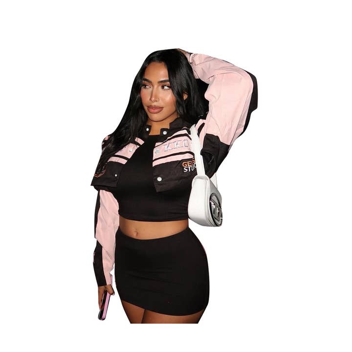 MB Fashion Wholesale - Wholesale Varsity/Baseball Jacket - Women's - MB FASHION THIN MOTO 2 IN 1 JACKET AND SKIRT 8427LY4