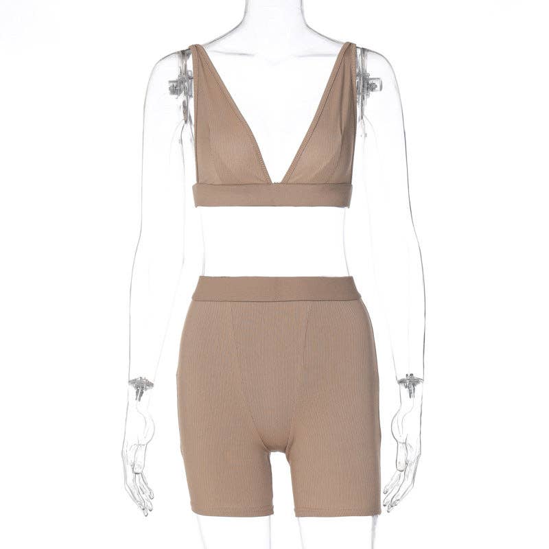 MB Fashion Wholesale - Vente Ensemble de vêtements d'intérieur – femme - Ensemble bralette côtelée et short de motard MB FASHION 2421T20