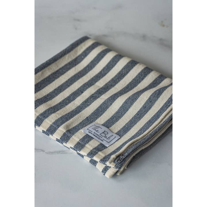 The Bali Market - Wholesale Hand Towel - Vertical Stripe Turkish Hand/Tea Towel Set - Red-Taupe-Navy - No Fringe
