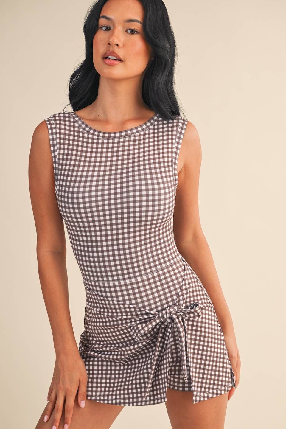 KIMBERLY C - Wholesale Athletic Dress - Women's - Gingham Print Sleeveless Wrap Tie Front Dress 10