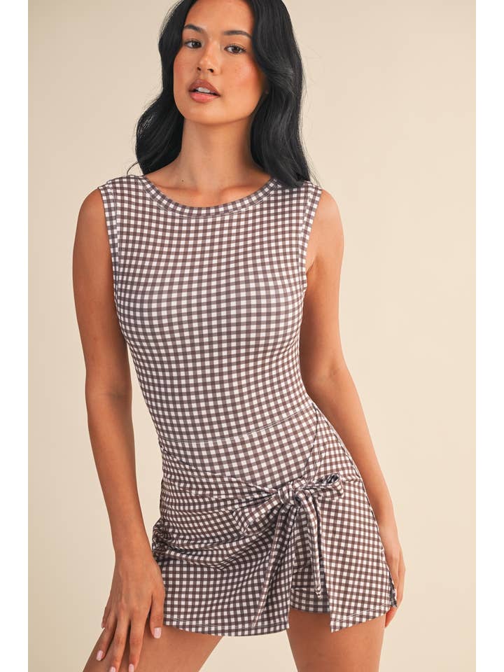 KIMBERLY C - Wholesale Athletic Dress - Women's - Gingham Print Sleeveless Wrap Tie Front Dress 10