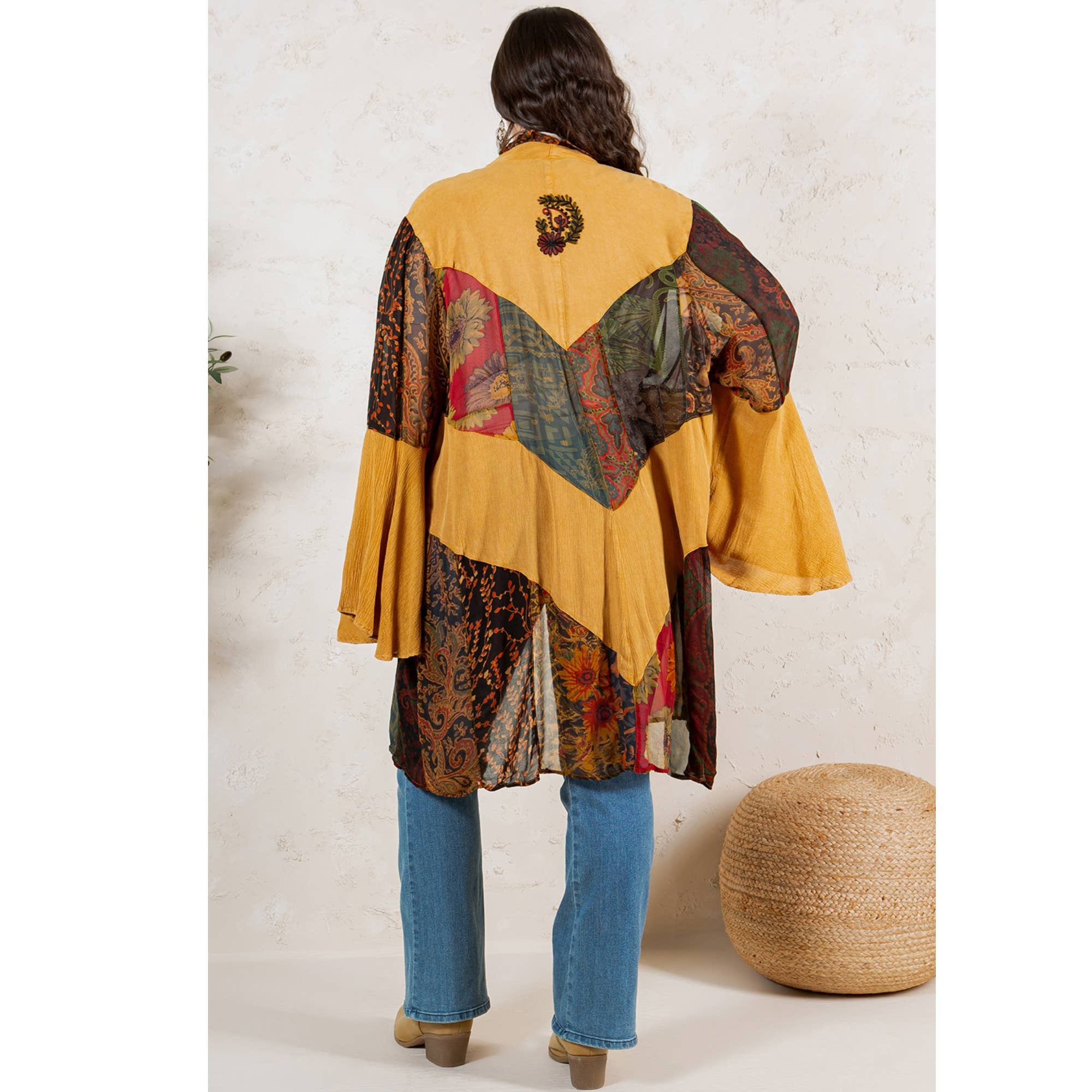 CAMEL Rustic Bohemian: Patchworked Shrug ALSO IN PLUS  for wholesale on Faire9