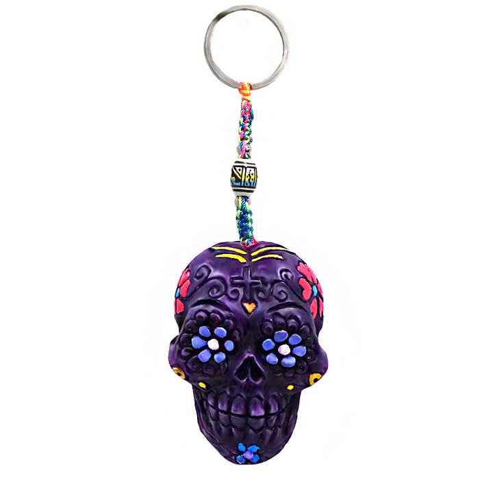 Purple Sugar Skull Durepox Resin Figurine Keychain for wholesale by Pichincha