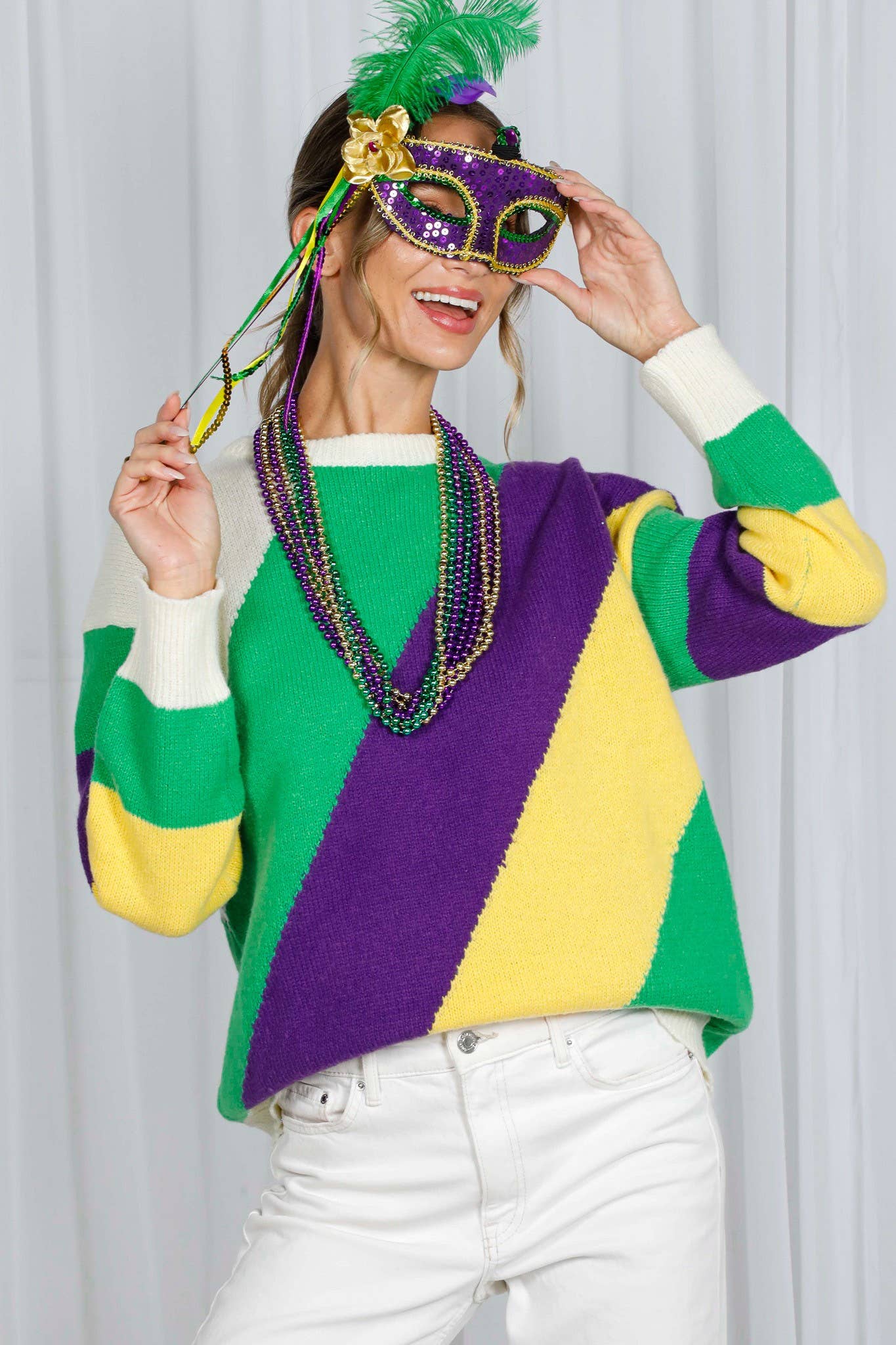 Multi Camisola de malha Mardi Gras Color Block VT60708A para venda a revendedores na Faire15