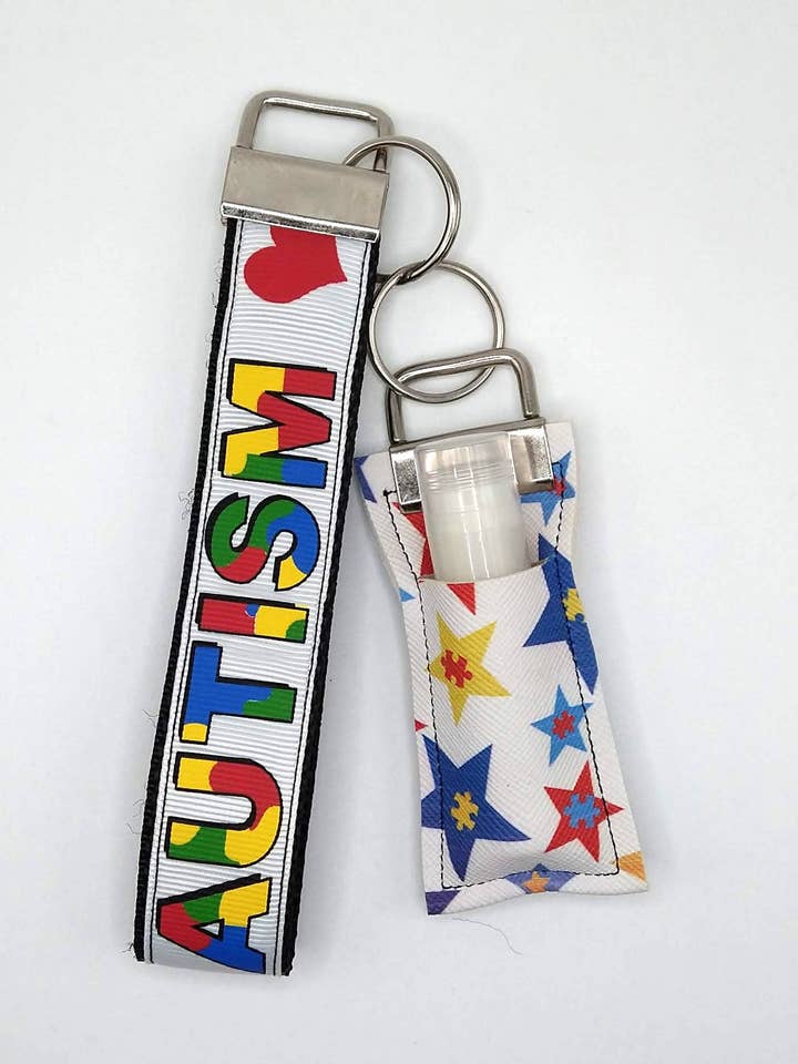 Support Autismus Schlüsselbund Wristlet und Chapstick Halter-Set für den Großhandel von KSS Made - Handmade Keychain Wristlets