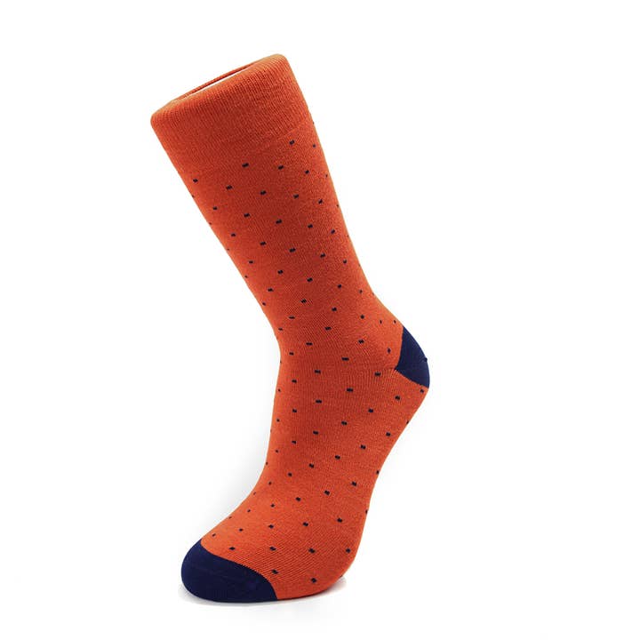 Burned orange with blue dots Bamboo socks for wholesale by Slopes&Town