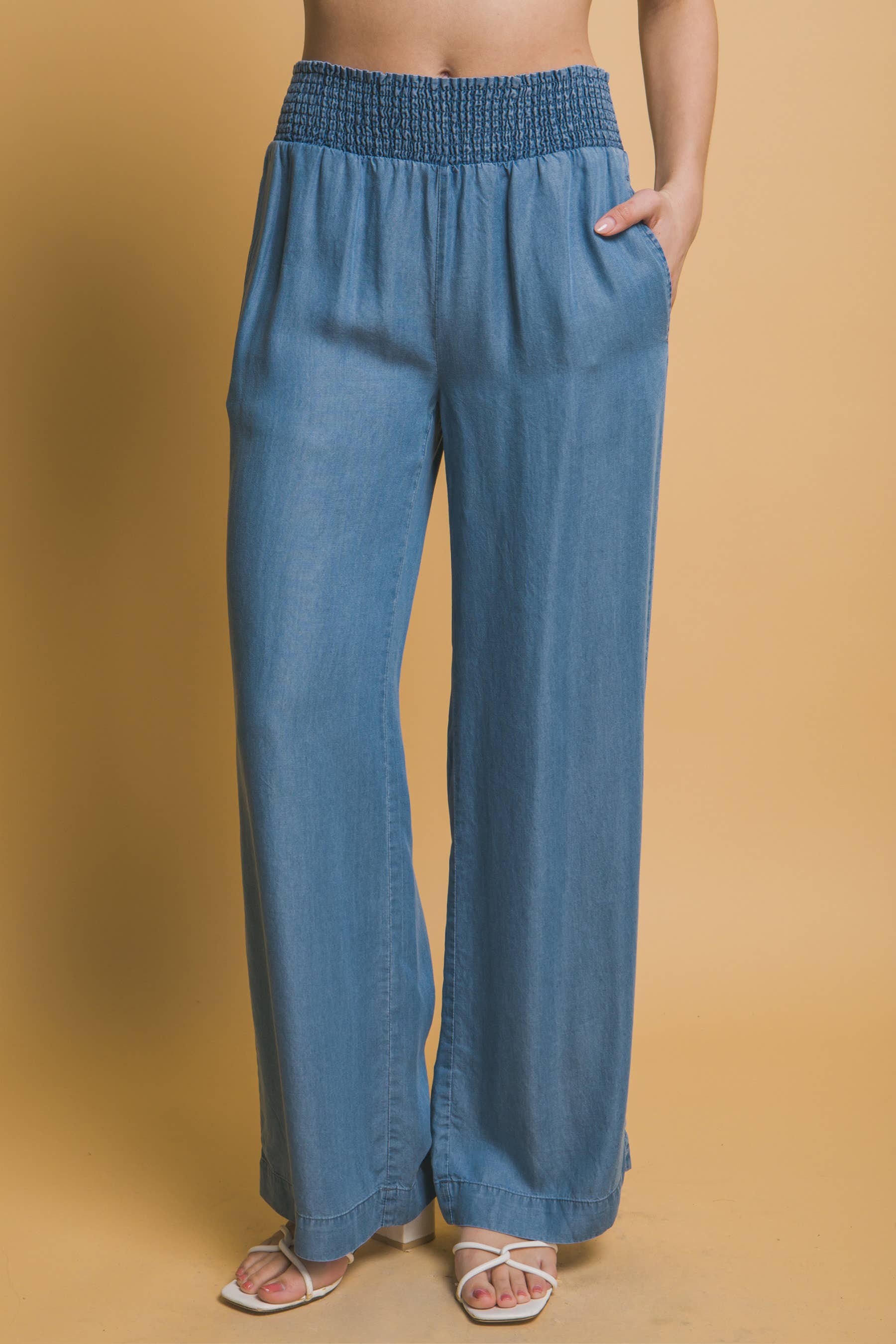 42POPS - Wholesale Pants - Women's - ', High Waisted Smocked Waist Casual Pants W/ Side Pockets5