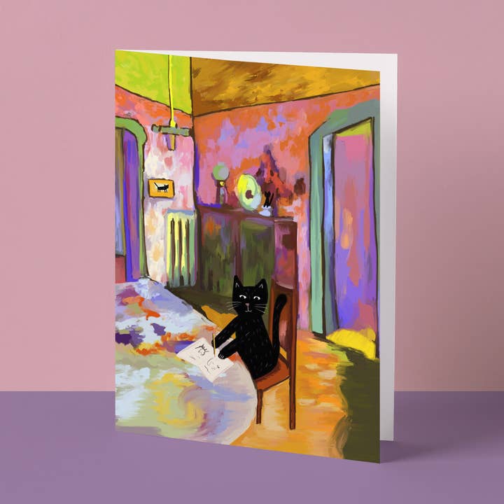 Wassily Catdinsky Studio Cat Art Card for wholesale by Niaski - Feline Fine Art (USA DUTIES PAID)