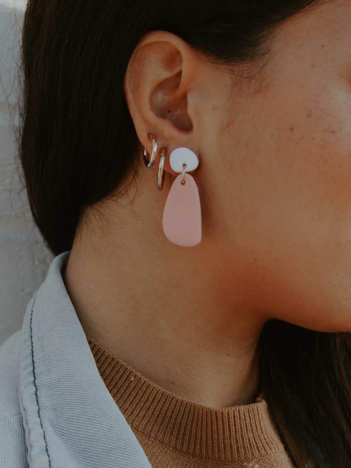 Pink and White Geometric Dangle Drop Earrings for wholesale by Kindness&Honey