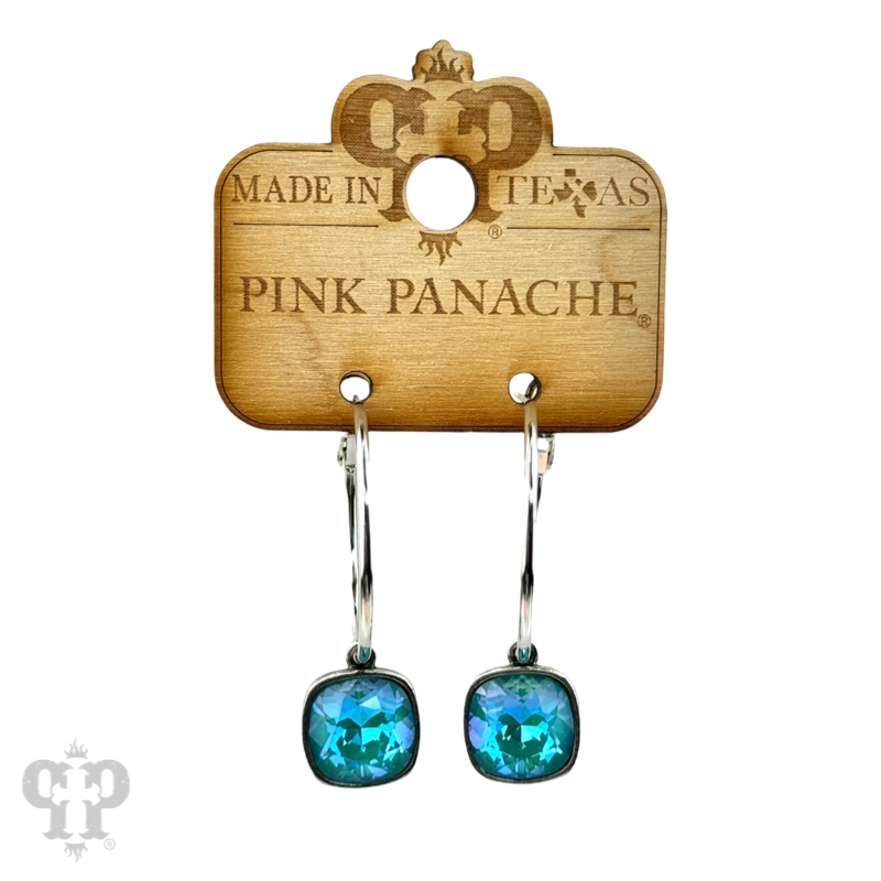 Pink Panache Brands - Wholesale Dangle Earrings - Square Austrian crystal hoop earring, 12mm16