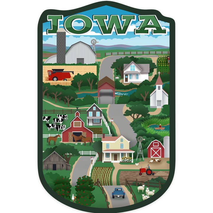 STICKERS Iowa, Retro Style Countryside for wholesale by Lantern Press