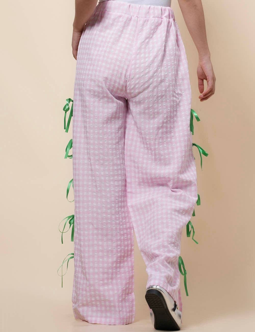 Sweetkama – Großhandel Hose – Damen – Damen Karierte Hose mit Seitenschlitz und Schleife SKP4109410