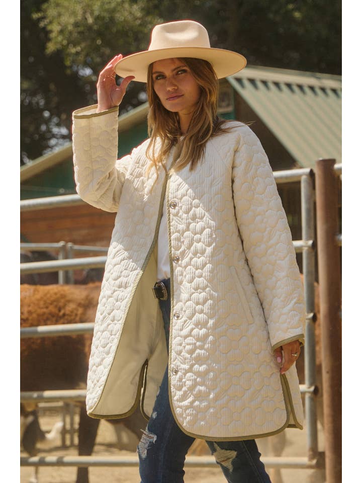 Oddi – wholesale Dunjacka - Dam – Plus blommig quiltad midi långärmad jacka