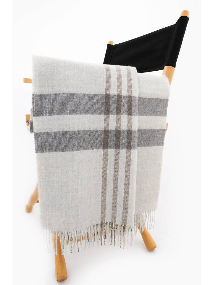 Alpaca Blanket - Plaid (Light Grey) for wholesale by thread+butter