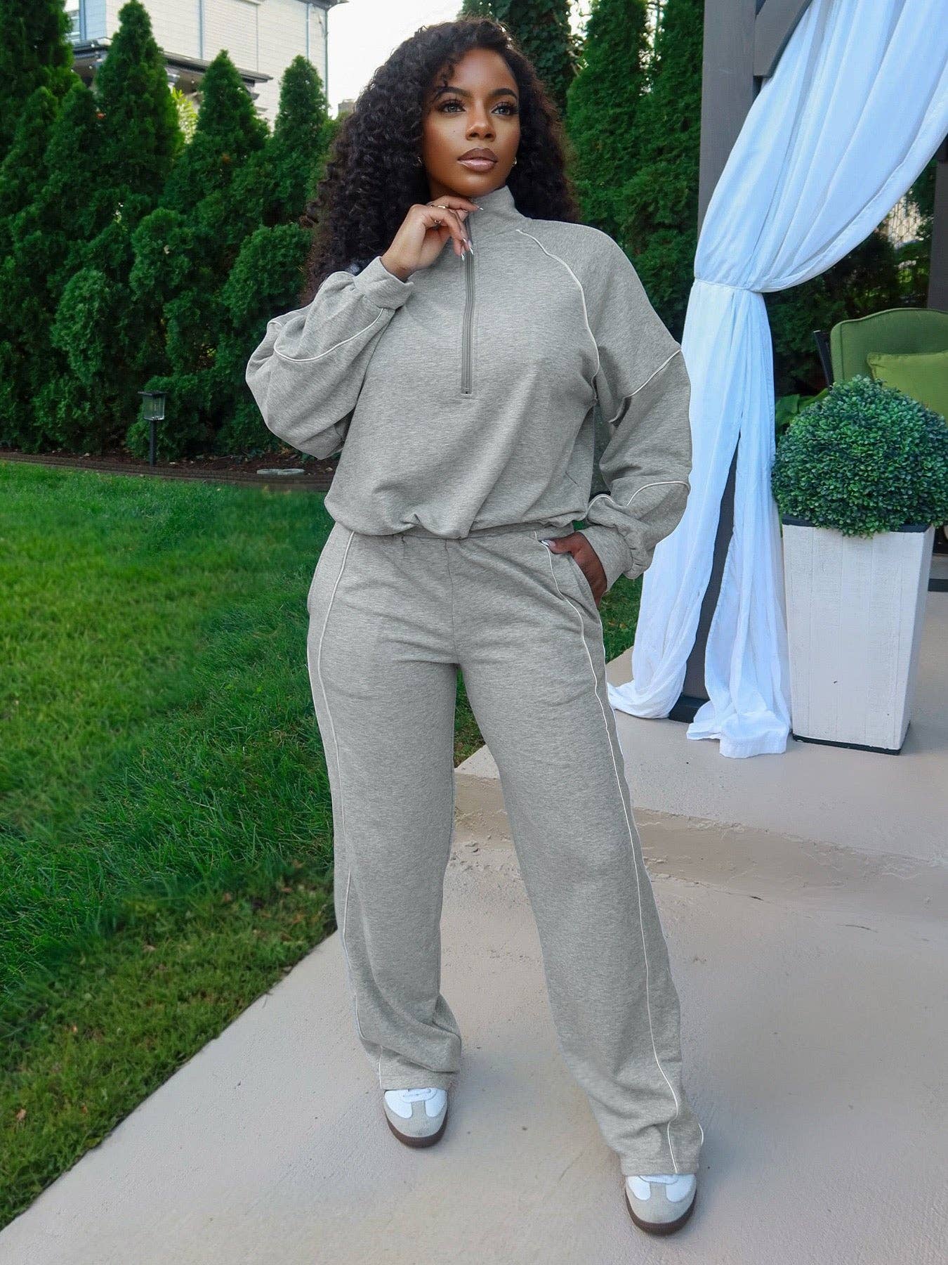 MB Fashion Wholesale - Wholesale Lounge Set - Women's - MB FASHION Half-Zip Relaxed Fit Lounge Set 50512