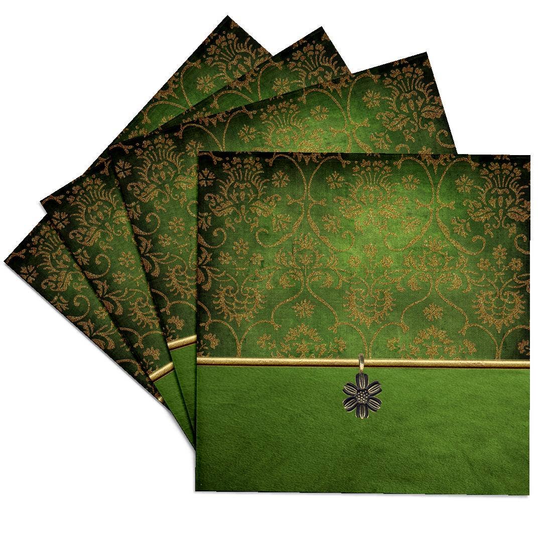 3dRose - Wholesale Coasters - 3dRose, Image of Elegant Damask and Flower Jewel Design Green and Gold, Coaster0