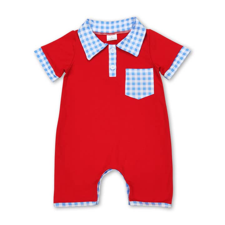 Yawoo Garments - Wholesale Bodysuit (Non-Footed) - Baby - Plaid light blue bow flag baby girls 4th of july romper3