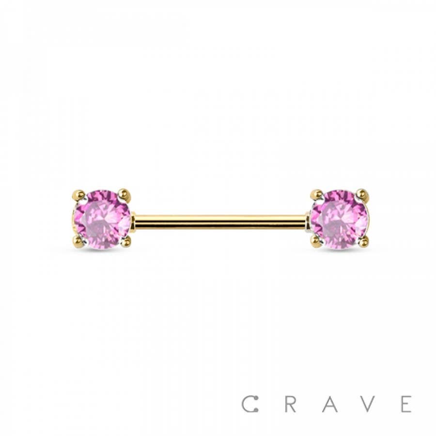 CRAVE - Wholesale Nipple Ring - DOUBLE ROUND CZ PRONG SET 316L SURGICAL STEEL NIPPLE BAR2