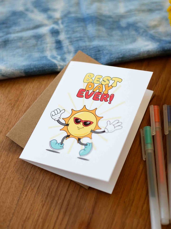 Sunshine Character greeting card for wholesale by Yeehaw Paper Co.