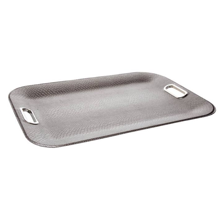Rectangular tray flat croco taupe faux leather handles for wholesale by Signature Home Collection GmbH