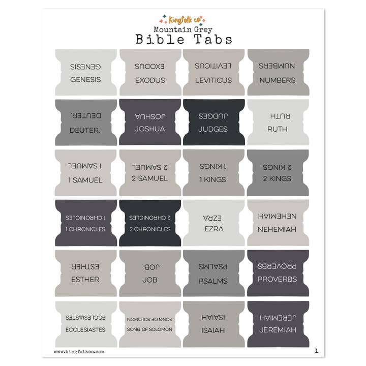 Mountain Grey Bible Tabs for wholesale by Kingfolk Co