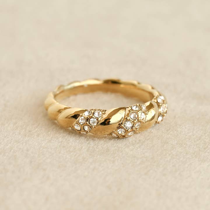 Blueyejewelry - Wholesale Band/Stacked Ring - Diamond Twist Ring - Waterproof Gold Twisted CZ Stacker Ring