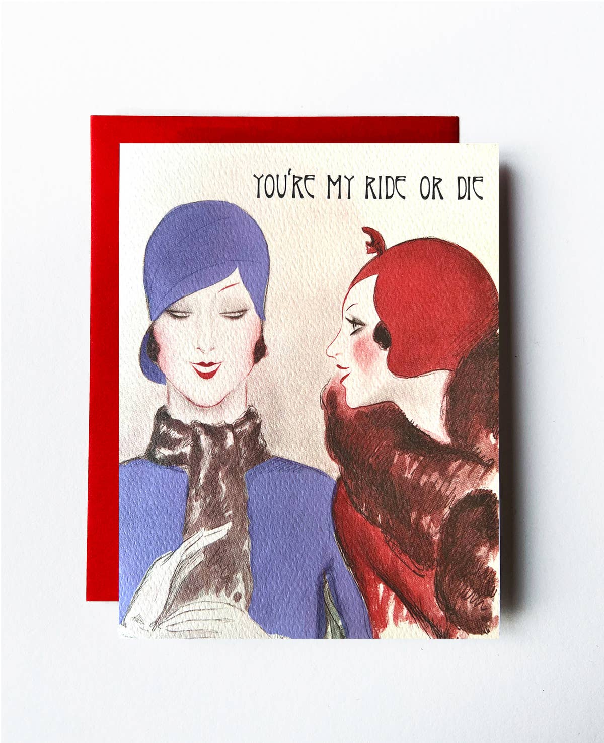 Ride or Die Art Deco Vintage Style Flapper Friendship Card for wholesale by The Twentieth