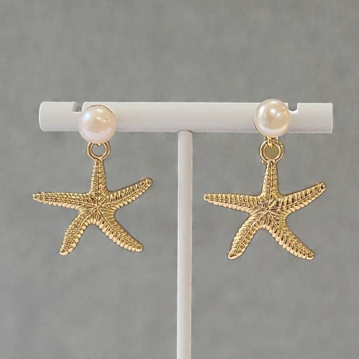 Starfish on Pearl Earrings for wholesale by LPL Creations