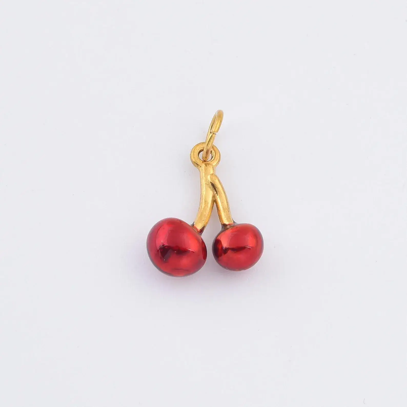 Beads Creation - Wholesale Individual Charm/Pendant - Gold Filled Enamel Cherry Charm Pendant Red Fruit SCP2080