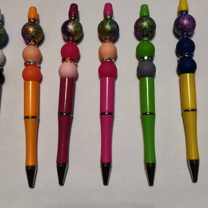 Beaded Pen with A Shimmering Focal Bead and Sparkly Spacers for wholesale by Clover Garden Crafts