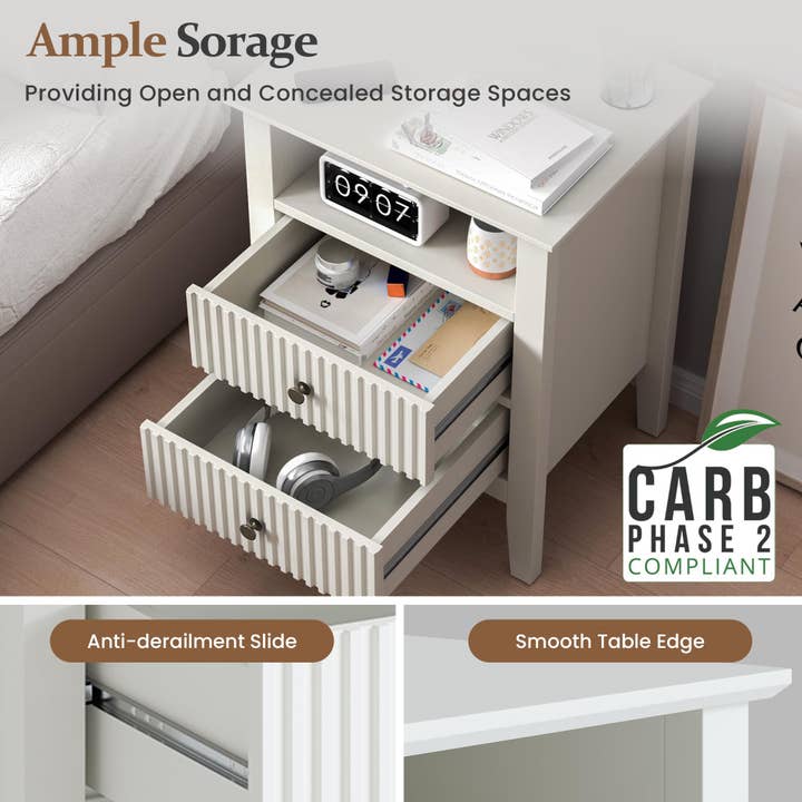 Heynemo - Wholesale Cabinet - Fluted Nightstand Set of 2 with Charging Station2