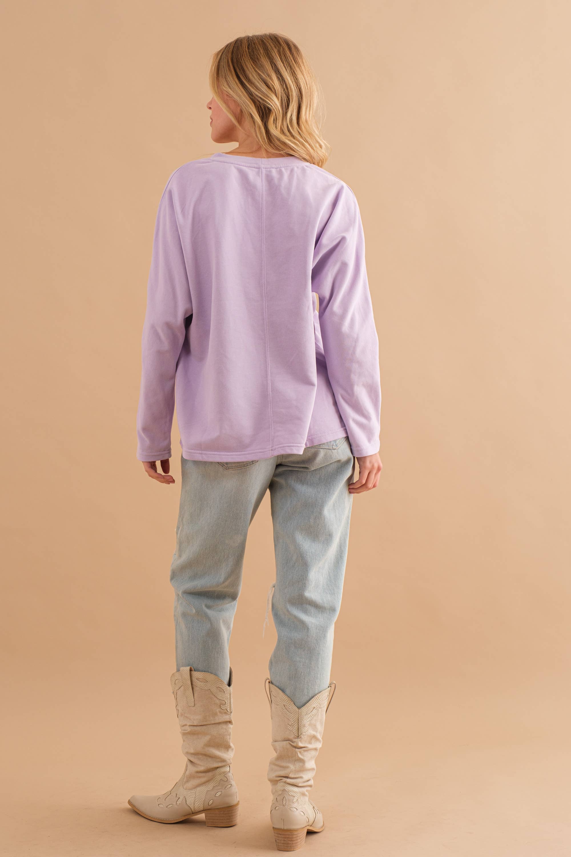 LAVENDEL 61143T - Texturerad Block Pattern Pullover Tröja för wholesale på Faire6