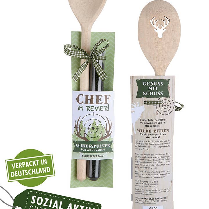 Gilde Handwerk Macrander GmbH & Co. KG - Wholesale Kitchen Spoon - wooden cooking spoon+black salt VE 6